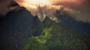 green grass field-filled mountain, landscape, nature, clouds, mountains HD wallpaper