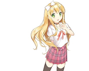 photo of girl yellow hair wearing school uniform illustration