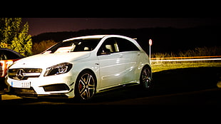 white 5-door hatchback, car, Mercedes-Benz