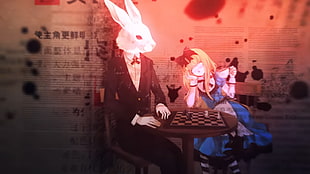 Alice in Wonderland anime digital wallpaper, anime, White Rabbit, Alice, chess