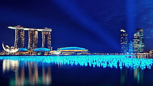 Marina Bay Sands, Singapore, Singapore, building, Marina Bay, lights