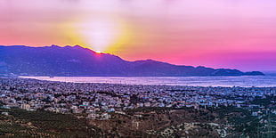 sunset photography of a city, heraklion HD wallpaper