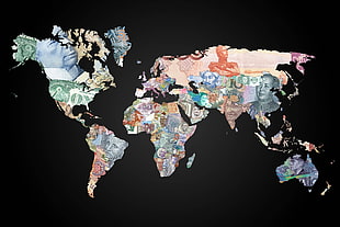 multicolored banknote country map, map, world, money, dollars HD wallpaper