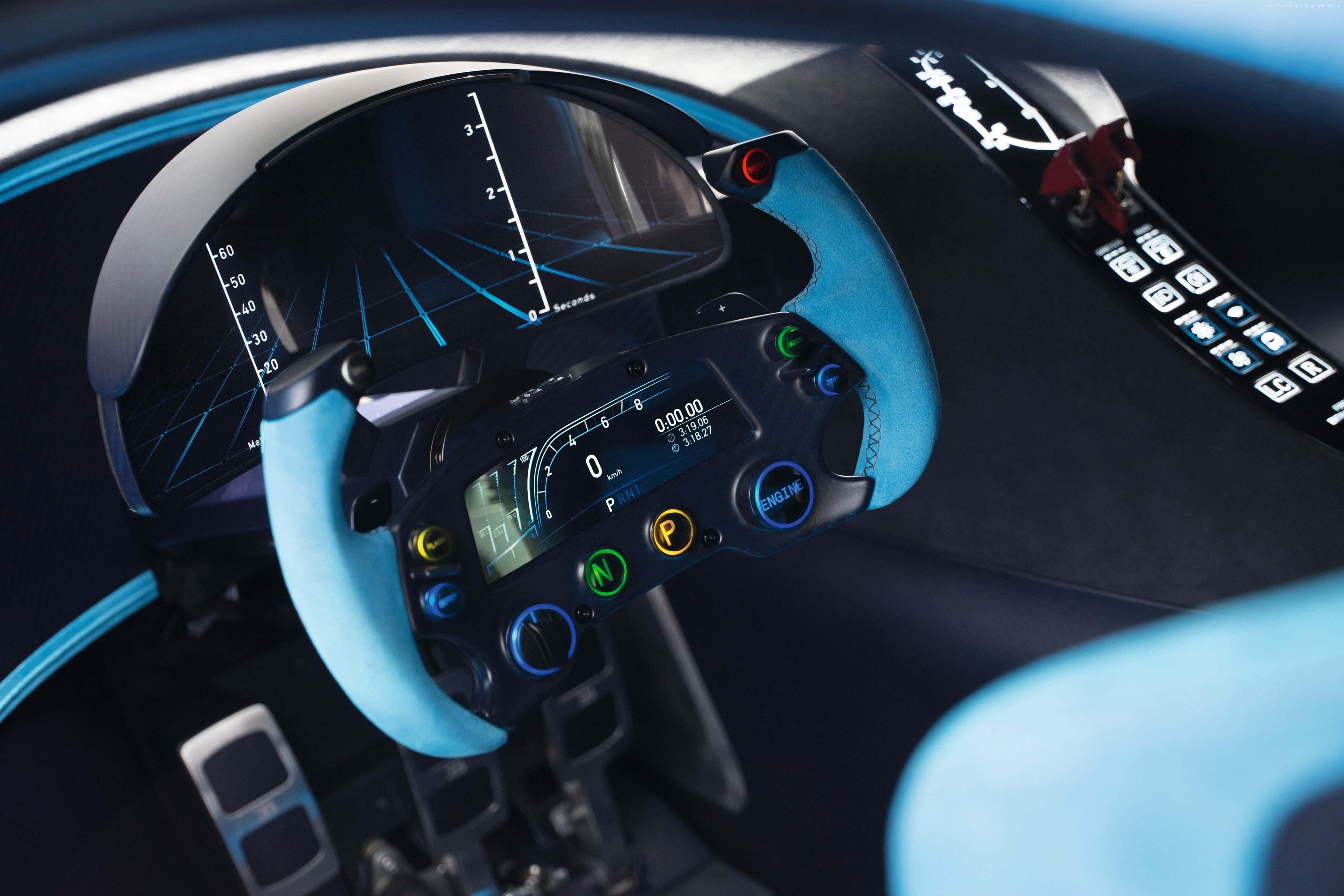 black and blue steering wheel