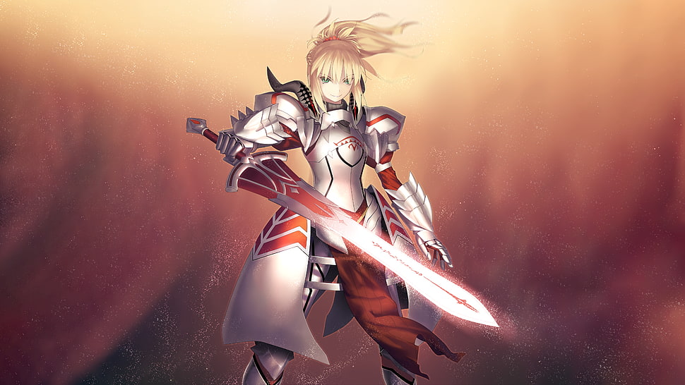 blonde hair female anime character holding sword wallpaper, Fate Series, Saber of Red, Fate/Grand Order HD wallpaper