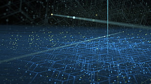 blue chips digital wallpaper, Apophysis, hexagon, lines, glowing