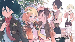 Attack on Titan character drawing, anime girls, flowers, Shingeki no Kyojin, artwork HD wallpaper