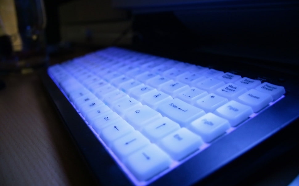 white and black computer keyboard above black surface HD wallpaper