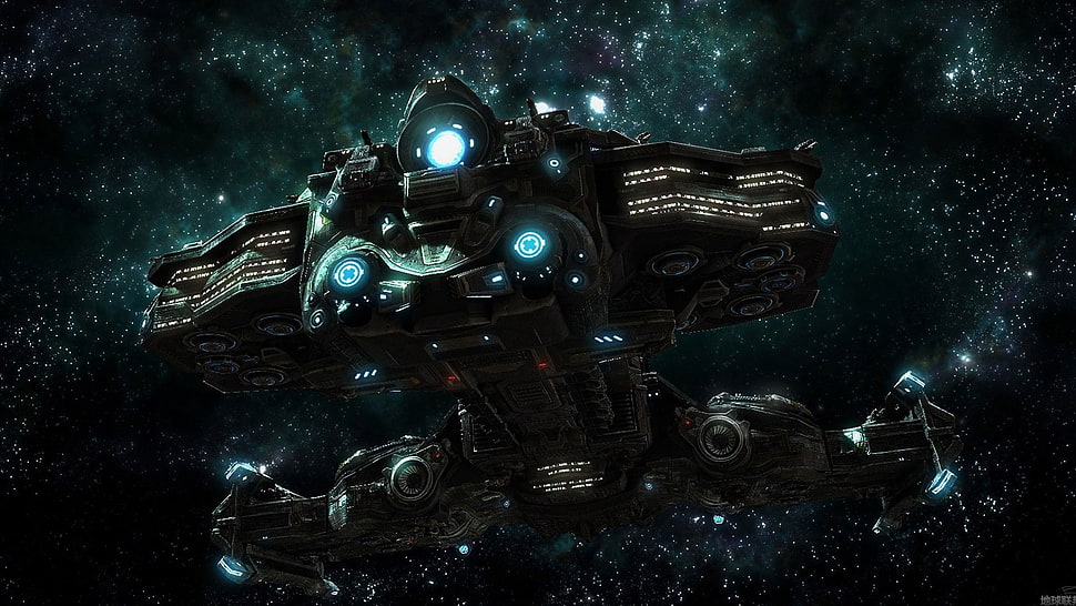 gray and blue spacecraft, space, ship HD wallpaper