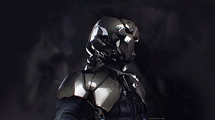 person wearing grey helmet HD wallpaper, science fiction, digital art