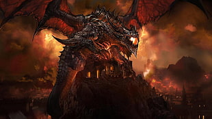 photo of dragon on the top of mountain illustration