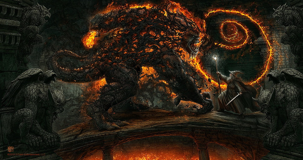 game character, Gandalf, Balrog, The Lord of the Rings, fantasy art HD wallpaper