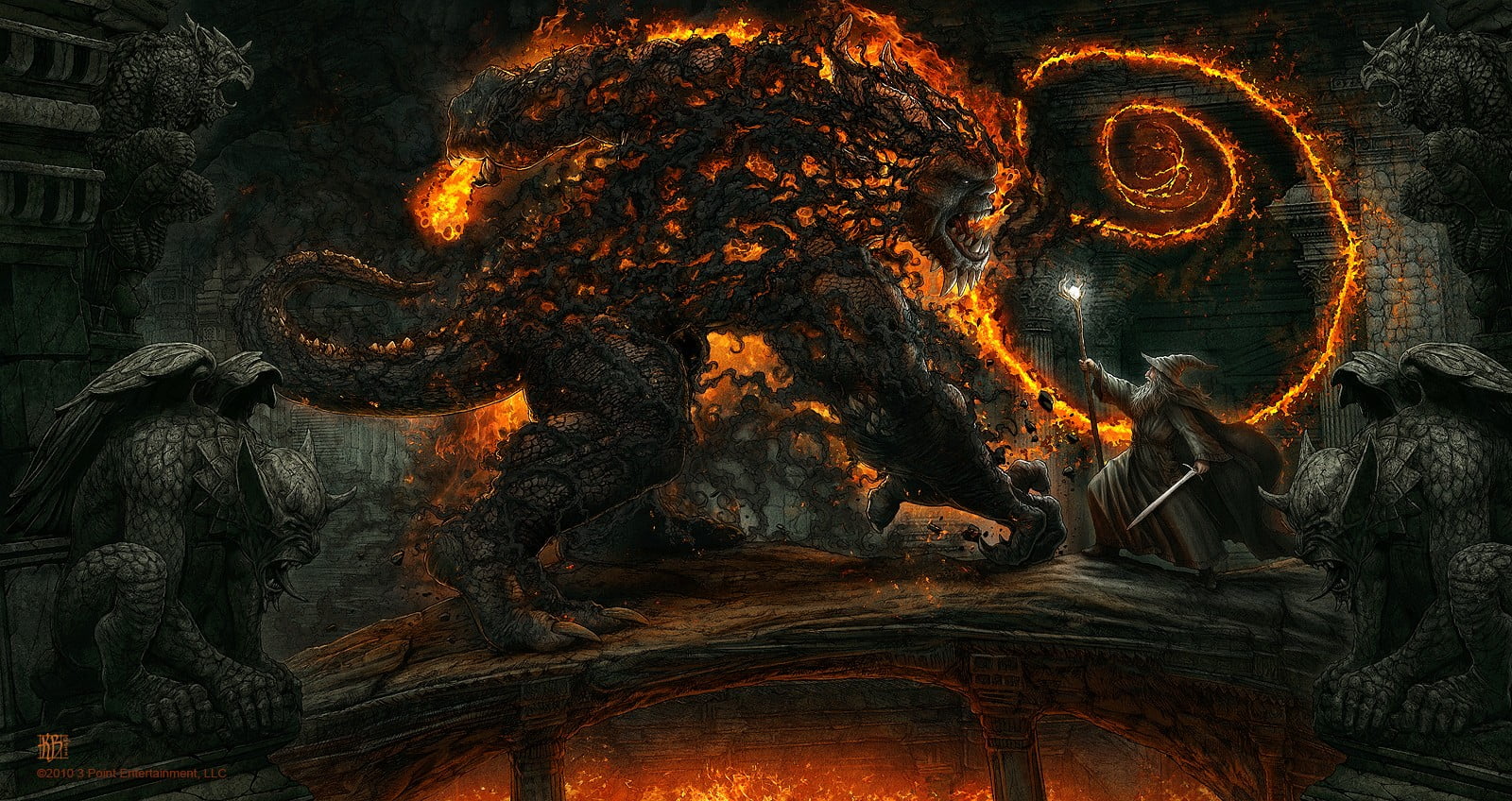 game character, Gandalf, Balrog, The Lord of the Rings, fantasy art