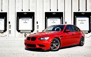 red BMW sedan, car, BMW, red cars