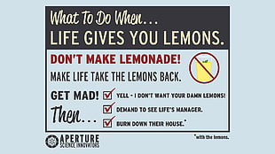 text screenshot, Portal 2, Cave Johnson, lemons, humor HD wallpaper