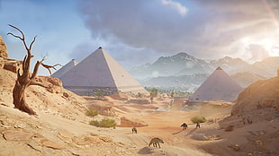 white pyramids illustration, Assassin's Creed: Origins, Assassin's Creed, Ubisoft, video games HD wallpaper