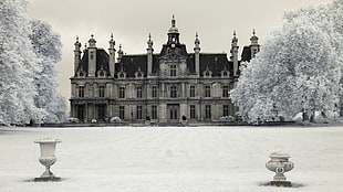 gray and black mansion during winter HD wallpaper