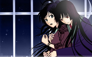 two black haired female anime characters