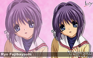 female anime character with purple hair digital wallpaper HD wallpaper