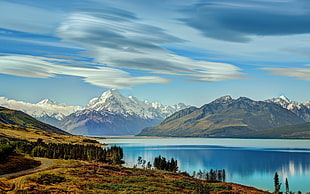 body of water and mountain, landscape, mountains, nature