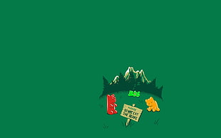 green and white mountain illustration, humor, bears