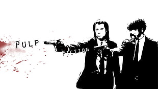 two male wearing suit jackets graphic wallpaper, movies, Pulp Fiction, Samuel L. Jackson, John Travolta