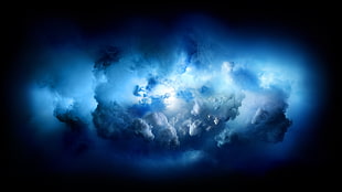 clouds illustration, black background, blue background