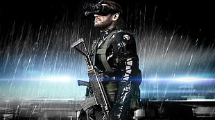 armored man with scope and rifle graphic wallpaper