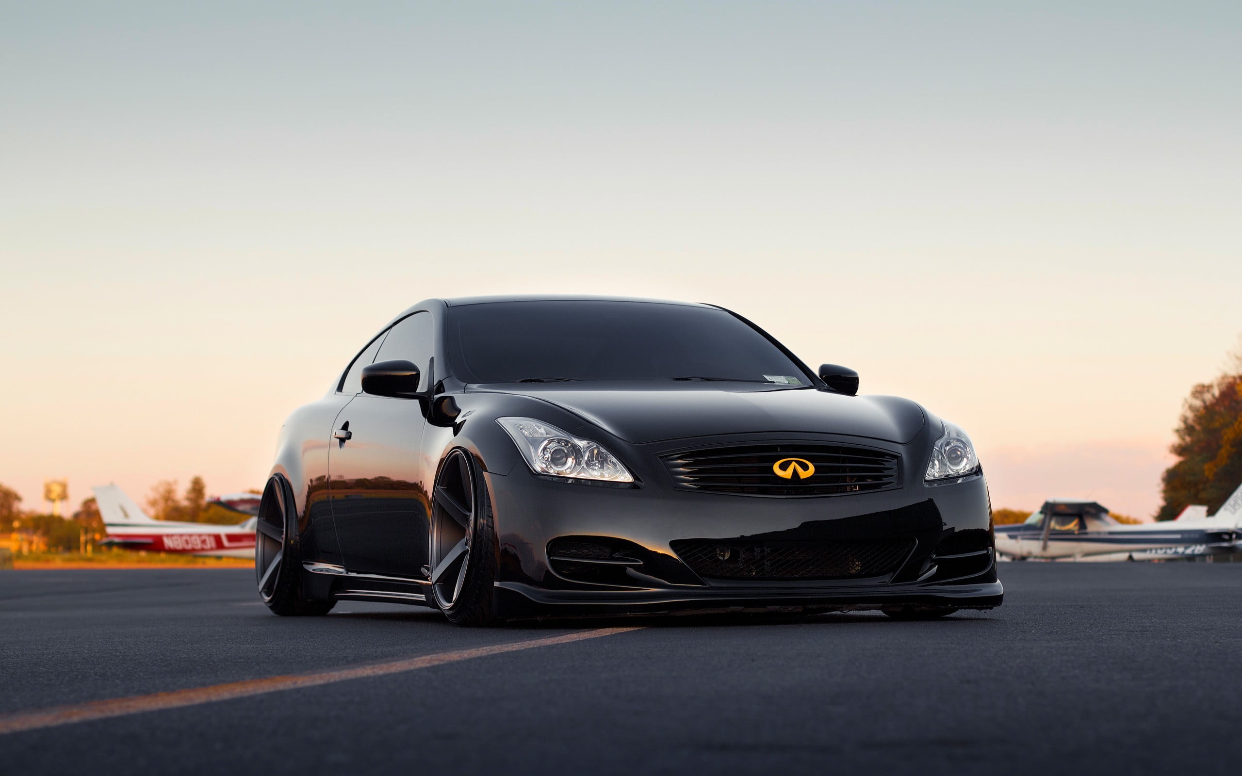 black Infiniti coupe, Stance, Infiniti, G37, car HD wallpaper.