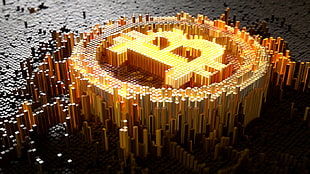 bunch of Bitcoins, Bitcoin, money, 3D HD wallpaper