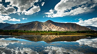 brown mountain, nature, mountains, reflection