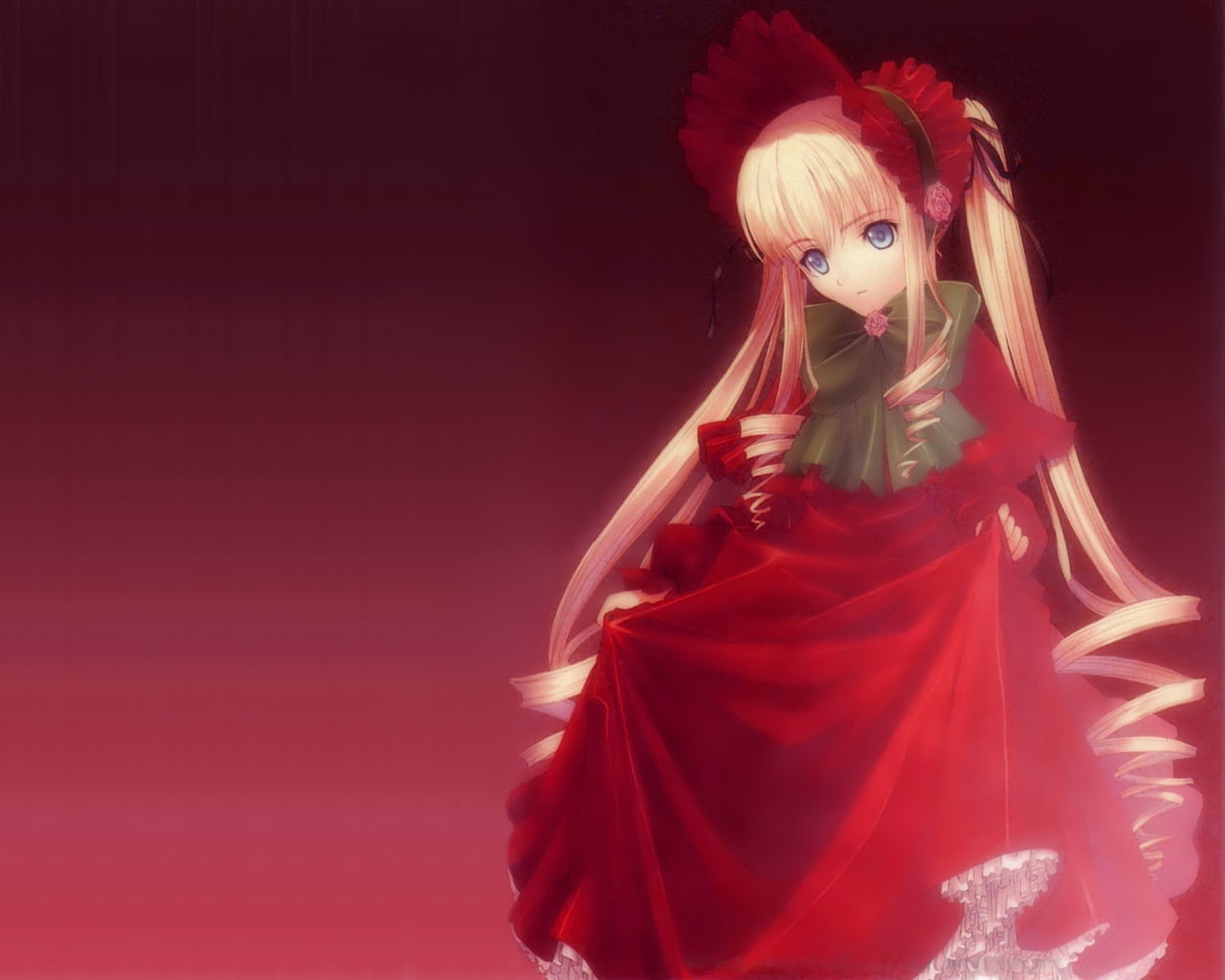 blonde haired girl in red gown anime character