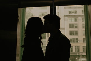 Couple,  Kiss,  Silhouettes,  Window HD wallpaper