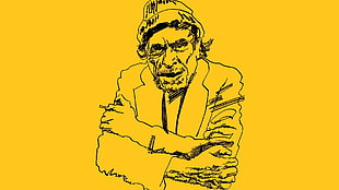 male wearing jacket sketch, celebrity, Charles Bukowski, writers, artwork