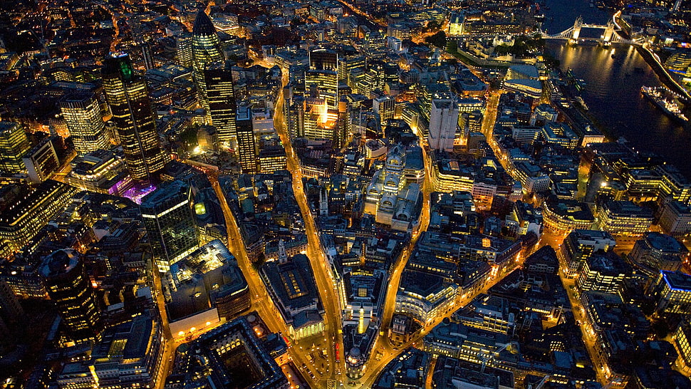 aerial view photography of city, London, England, city, cityscape HD wallpaper