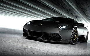 black Lamborghini luxury car, selective coloring, Lamborghini, Lamborghini Murcielago, car