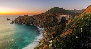 bridge near of seashore, photography, nature, landscape, sunset
