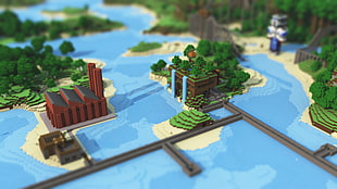 green building Minecraft miniature HD wallpaper
