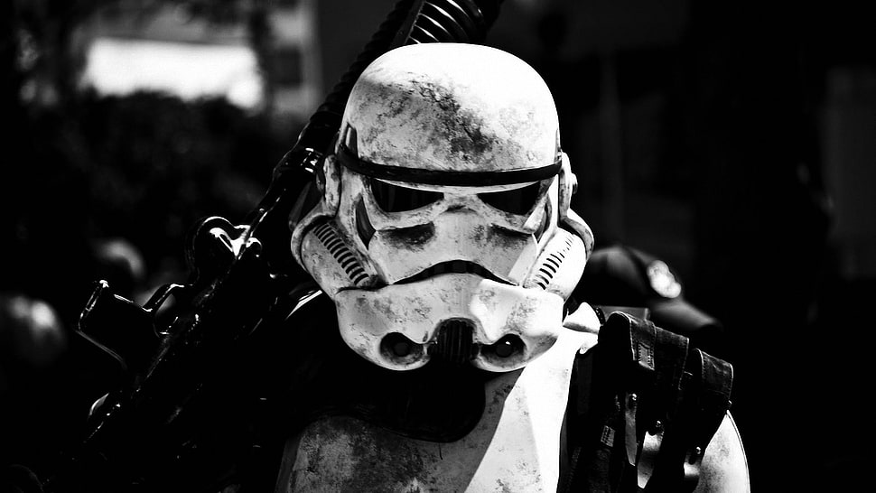 grayscale photo of Star Wars Storm Trooper HD wallpaper