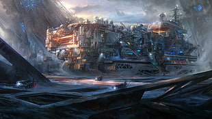 battle ship graphic wallpaper, Leon Tukker, science fiction, digital art, artwork