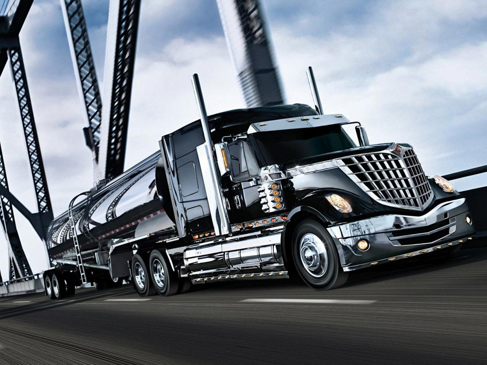 black semi trailer truck digital wallpaper, trucks