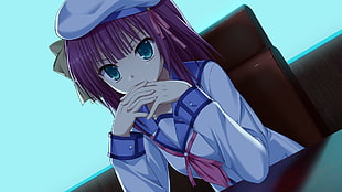 female anime character in white and blue school uniform, Angel Beats!, Nakamura Yuri