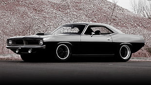 black Dodge Challenger coupe, car, muscle cars, Plymouth, Hemi Cuda