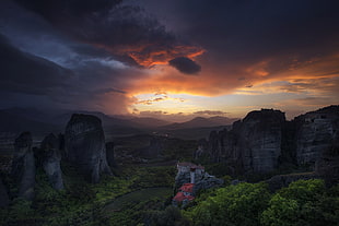 gray rock mountain, sky, sunlight, Kalampaka, Greece HD wallpaper