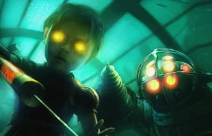 Bioshock graphics artwork, BioShock 2, BioShock, Little Sister, Big Daddy