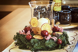 assorted fruits decor wreath on table