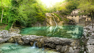 body of water, mill, waterfall, Italy, lake HD wallpaper