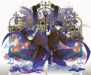 two men wearing cape illustration, Okumura Rin, Okumura Yukio, anime, Blue Exorcist