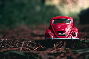 red Volkswagen Beetle, Car, Toy, Rear view HD wallpaper