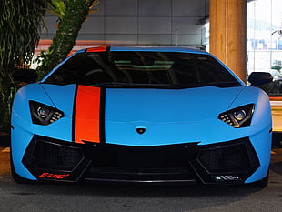 blue Lamborghini Aventador, car, Lamborghini